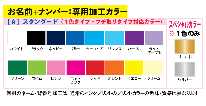 ネーム・ナンバー通常カラー。